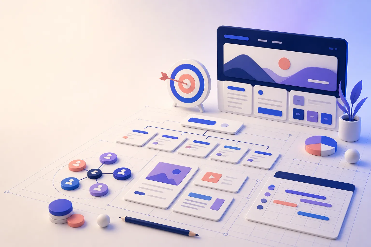 Strategische Planung einer Website mit Sitemap, Zielgruppe, Inhalten und Zeitplan