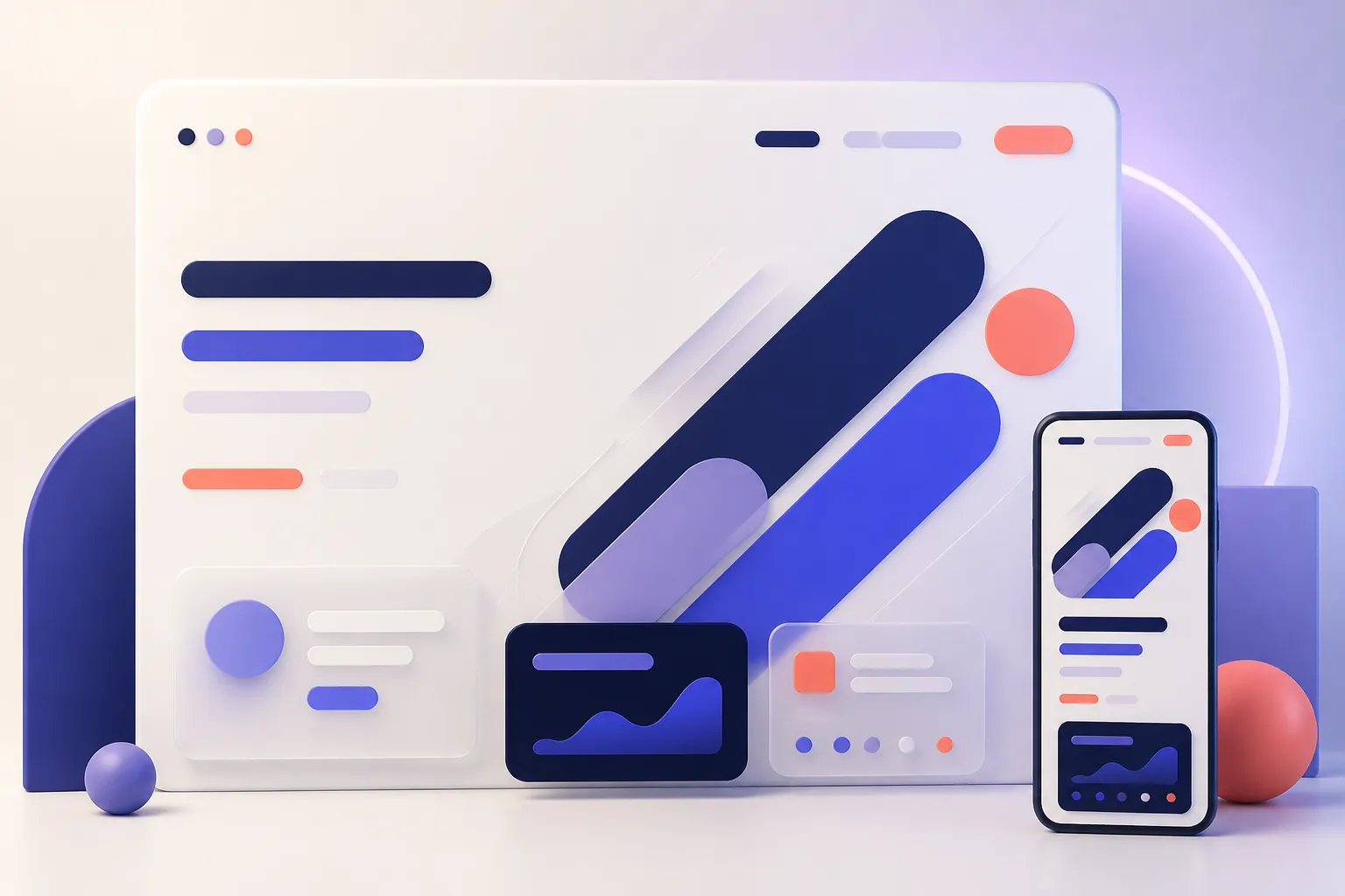 Moderne Website mit ausdrucksstarker Typografie, räumlichen Ebenen und dezenten Animationen