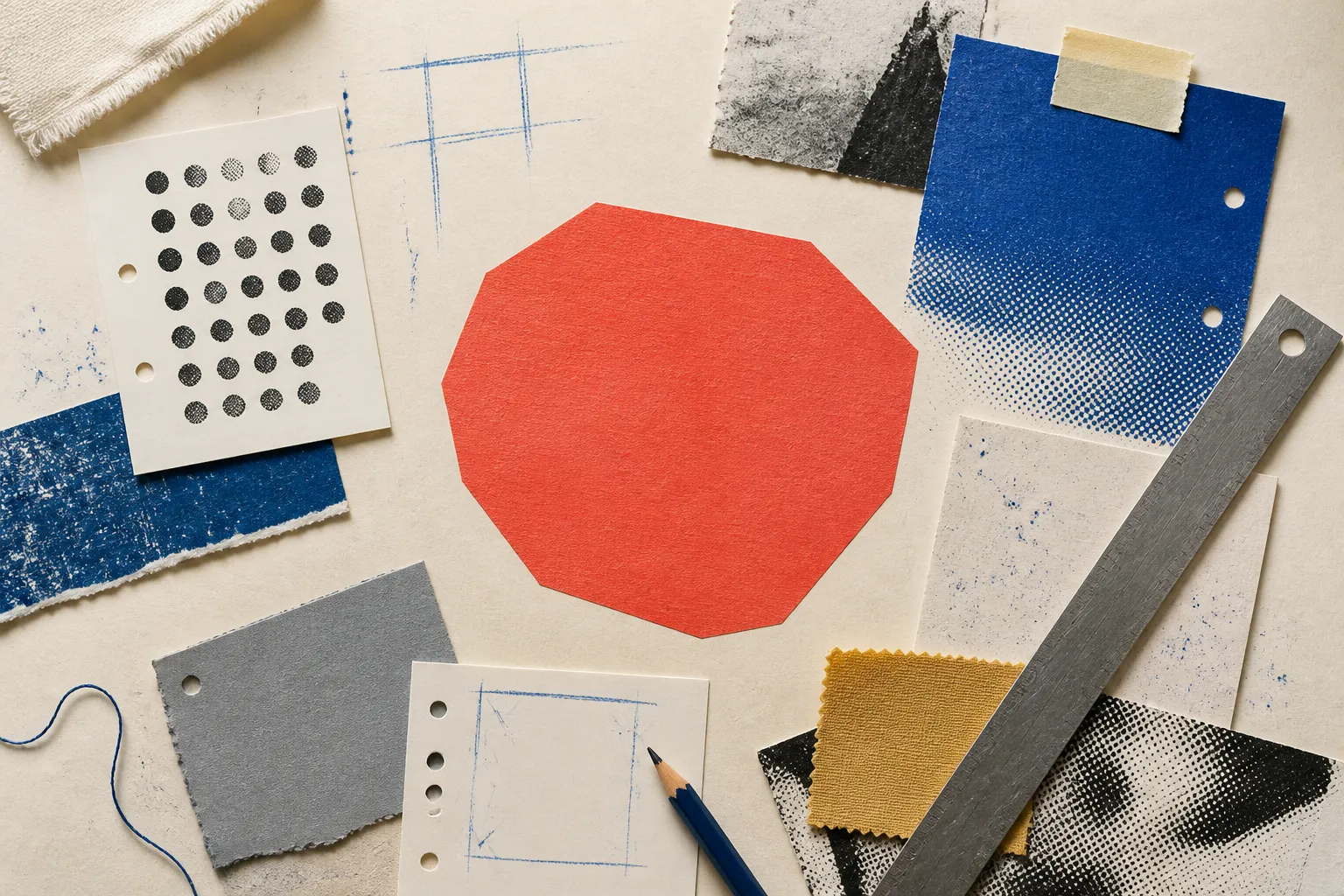 Redaktionelle Papiercollage aus einzelnen Leistungsmodulen, die zu einem klaren Angebot zusammengeführt werden