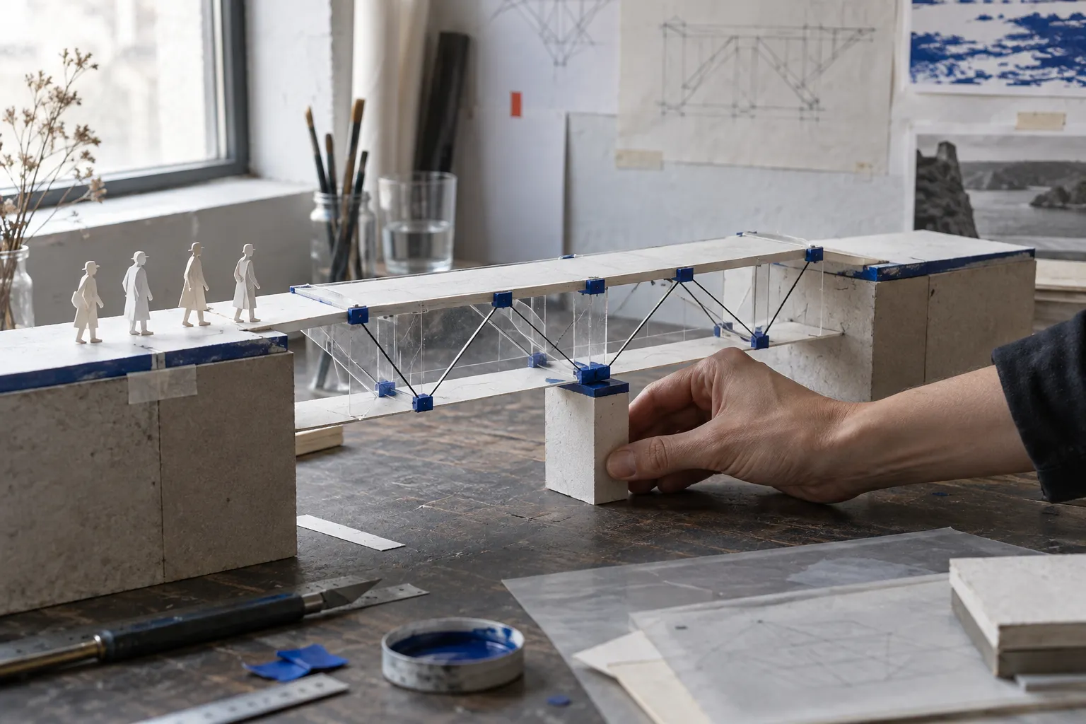 Handgebaute Brücke aus transparenten Belegen und stabilen Papierverbindungen symbolisiert Vertrauen auf einer Website