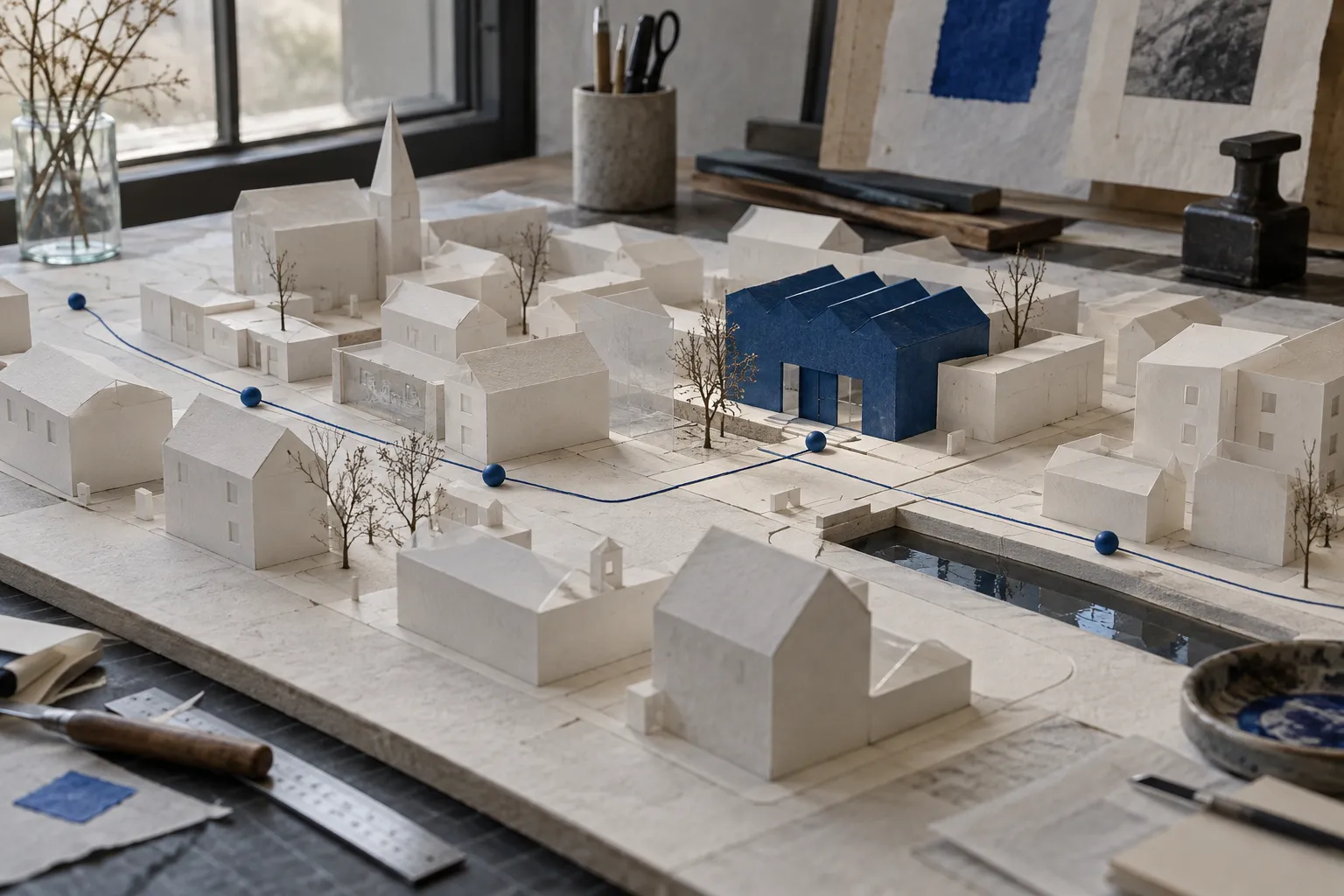 Physisches Stadtmodell verbindet ein lokales Unternehmen mit passenden Suchwegen aus seiner tatsächlichen Umgebung