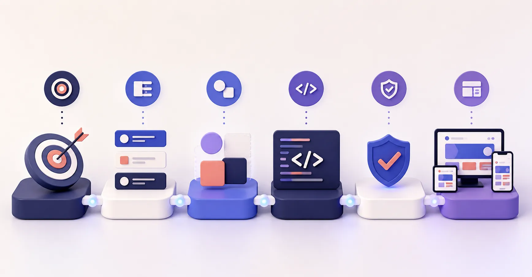 Projektphasen einer Website von Strategie über Design und Entwicklung bis zur Veröffentlichung