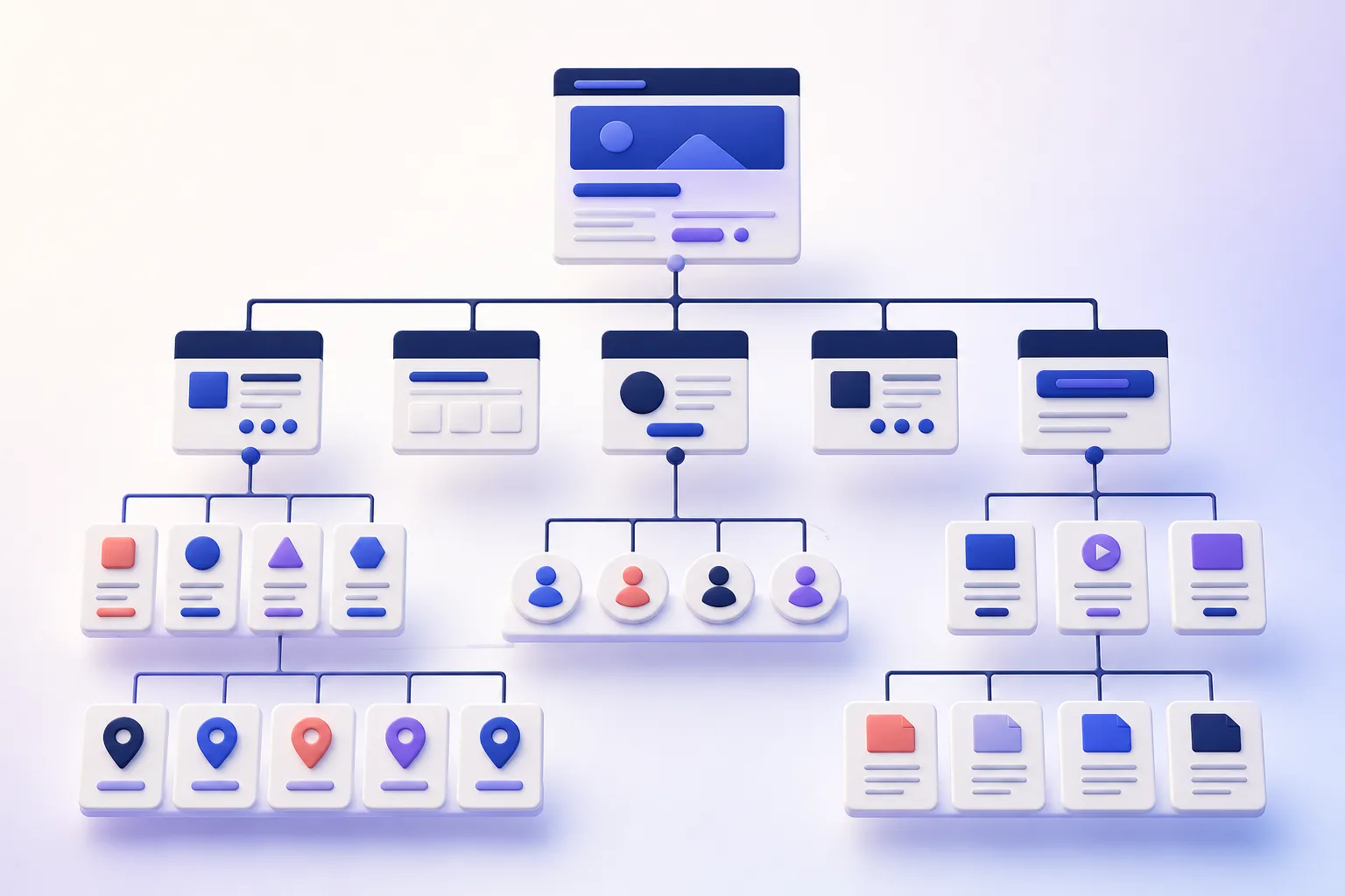 Flexible Sitemap, die je nach Leistungen, Standorten und Zielgruppen erweitert wird