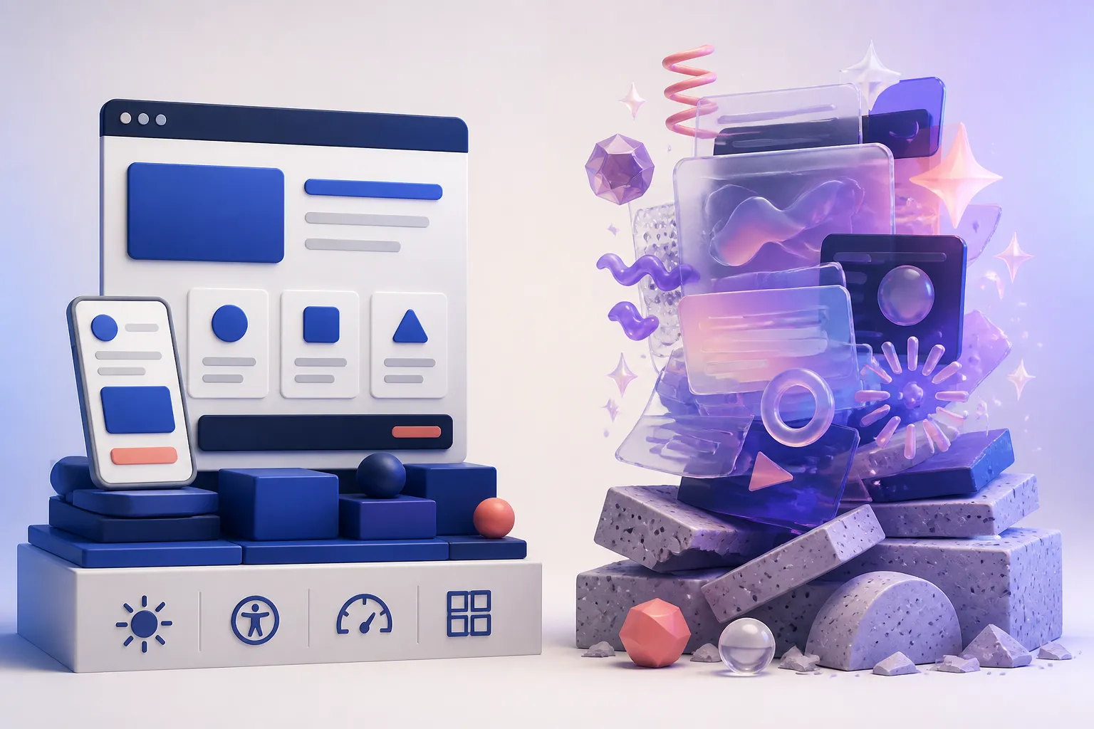 Gegenüberstellung zeitloser Webdesign-Prinzipien und kurzlebiger visueller Effekte