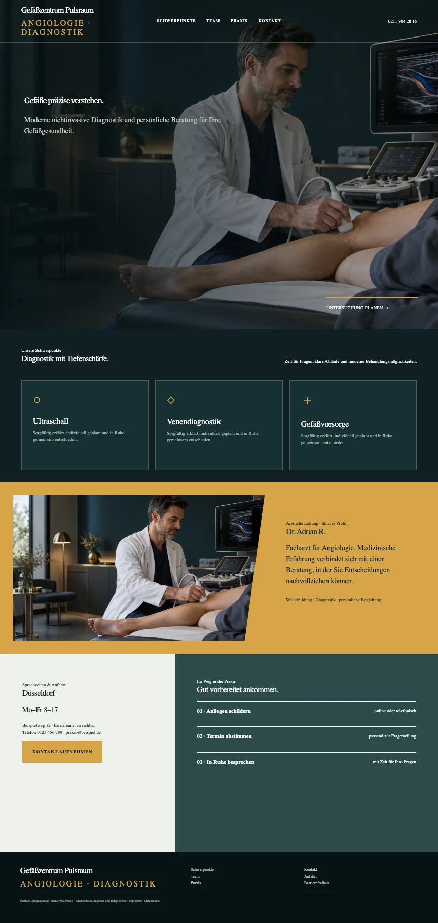 Webdesign für eine gefäßmedizinische Praxis mit kräftigen Kontrasten