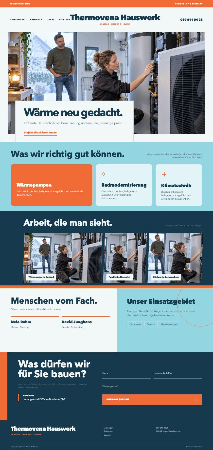 Beispiel-Startseite im mbcreate-Design: Sanitär, Heizung, Klima