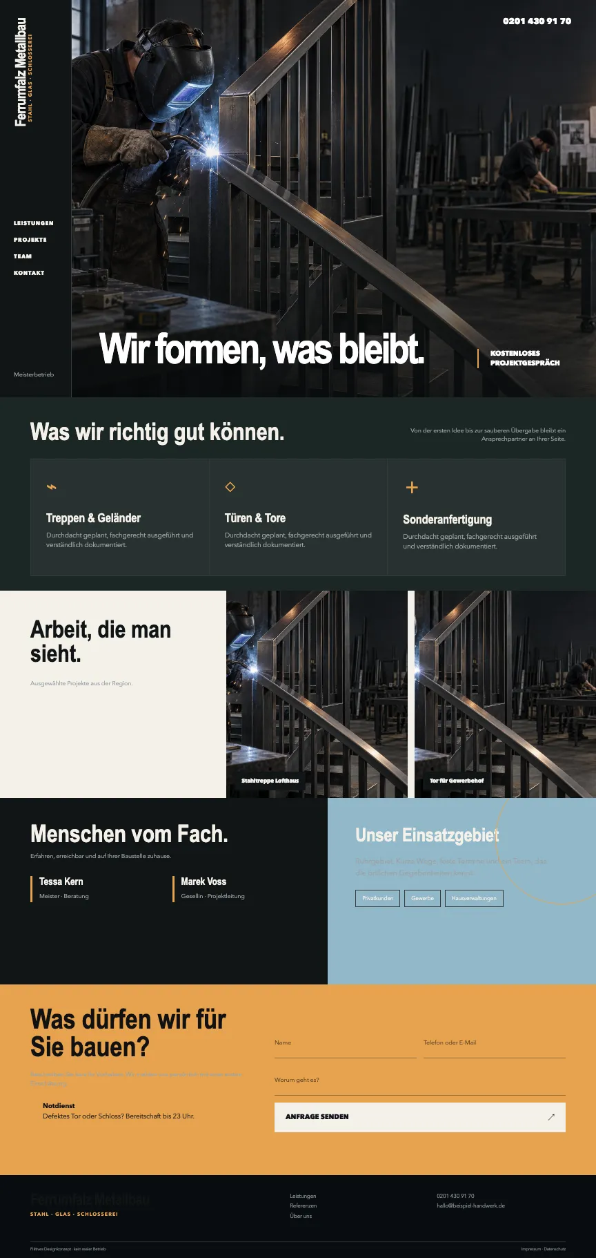 Beispiel-Startseite im mbcreate-Design: Metallbau & Schlosserei