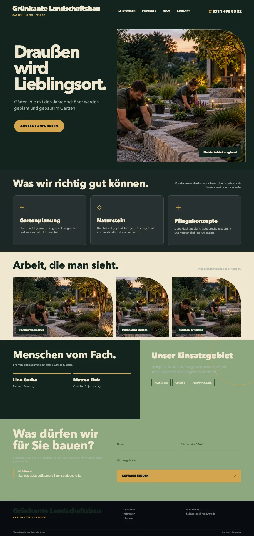 Beispiel-Startseite im mbcreate-Design: Garten- & Landschaftsbau