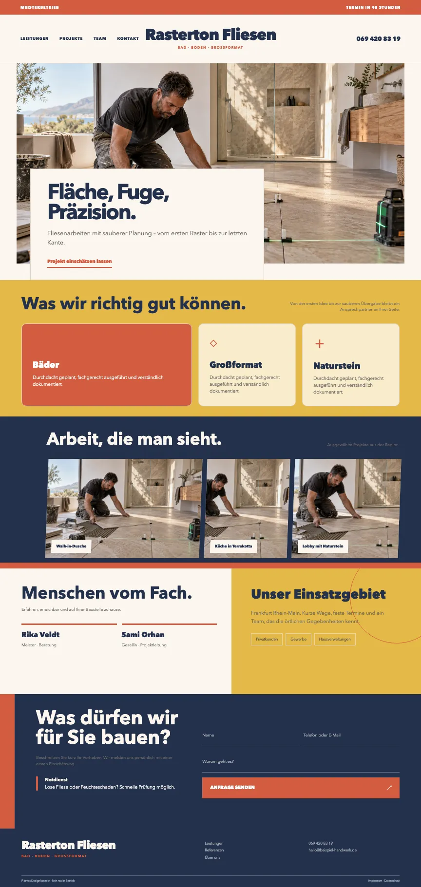 Beispiel-Startseite im mbcreate-Design: Fliesenleger