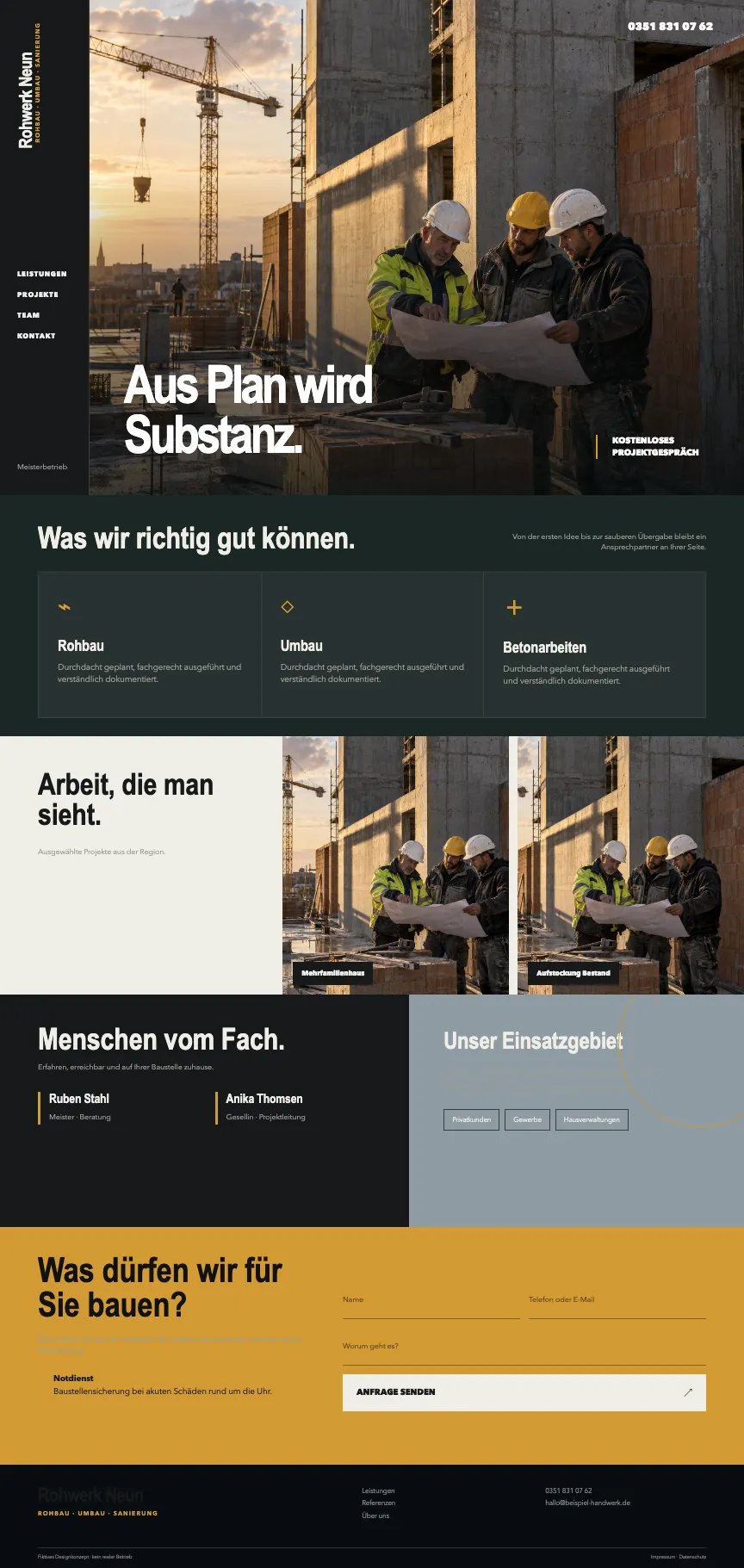 Beispiel-Startseite im mbcreate-Design: Bauunternehmen