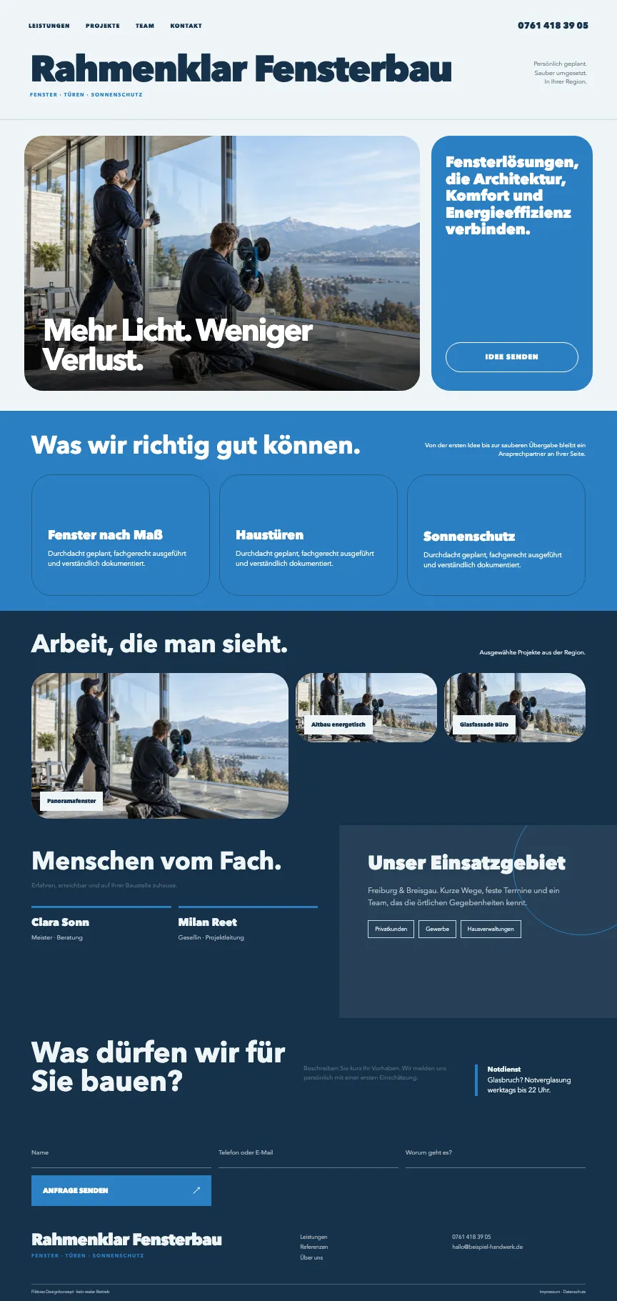 Beispiel-Startseite im mbcreate-Design: Fensterbau