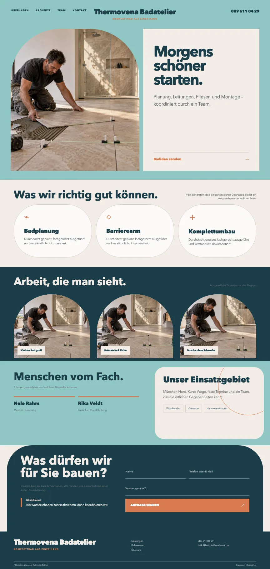 Hochwertiges Webdesign für Badmodernisierung mit Vorher-Nachher-Strecke