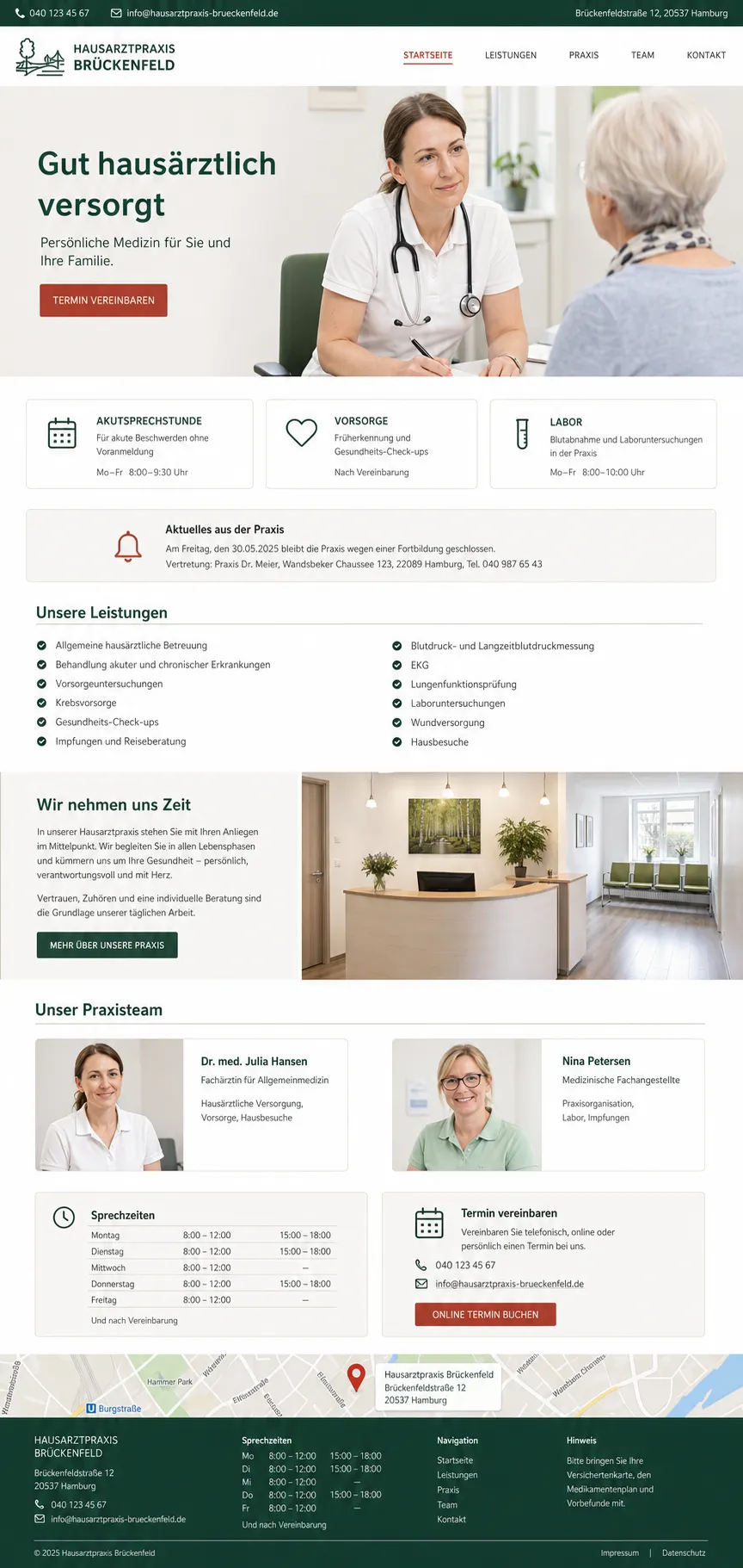 Beispiel-Startseite im mbcreate-Design: Hausarztpraxis