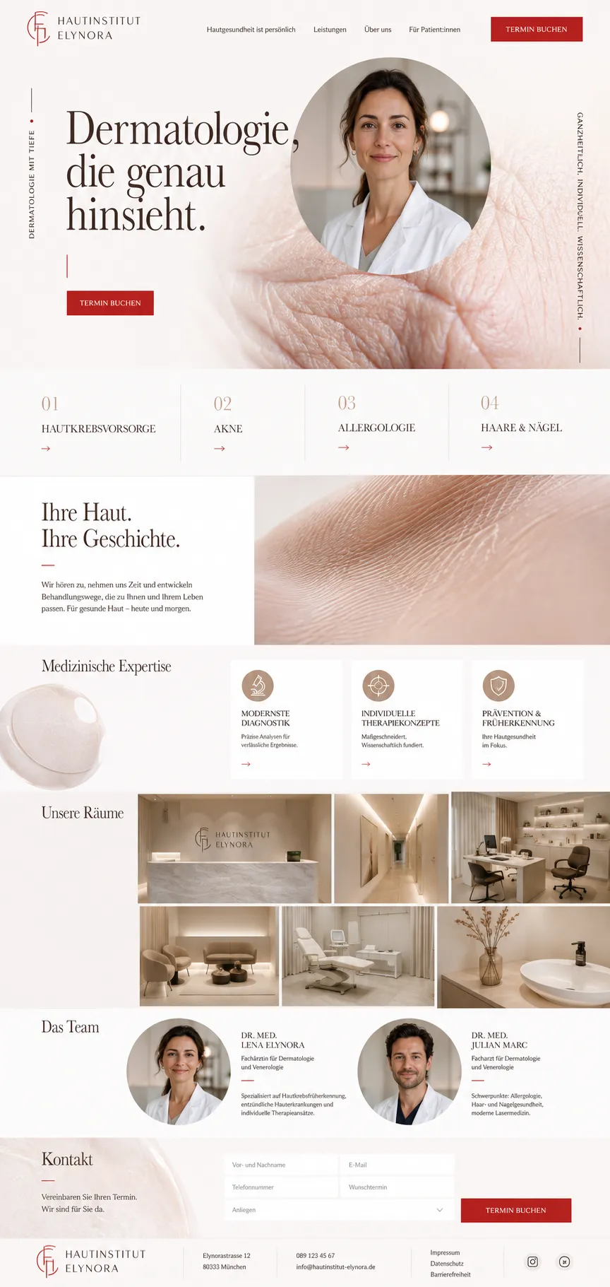 Beispiel-Startseite im mbcreate-Design: Hautarztpraxis