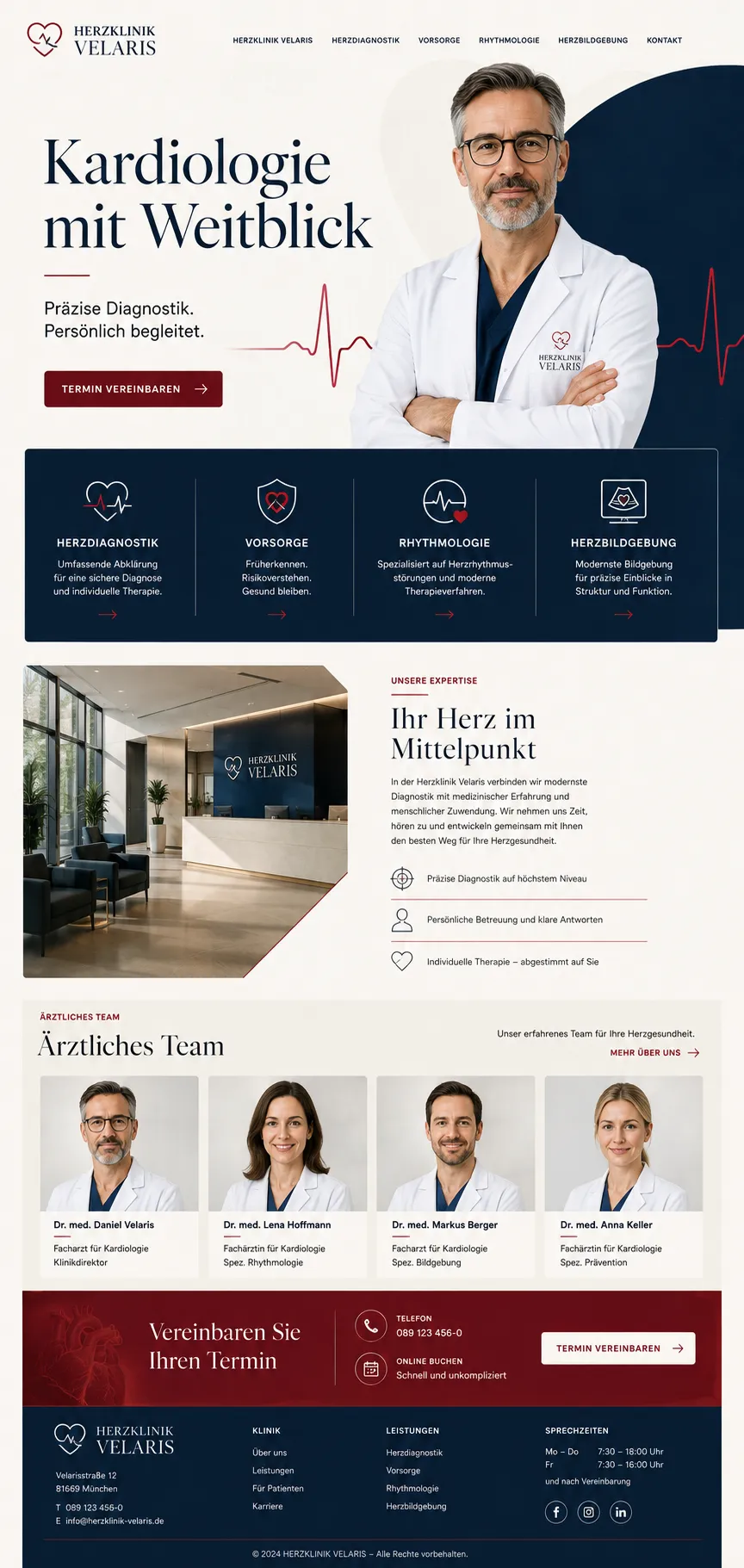 Beispiel-Startseite im mbcreate-Design: Herzklinik