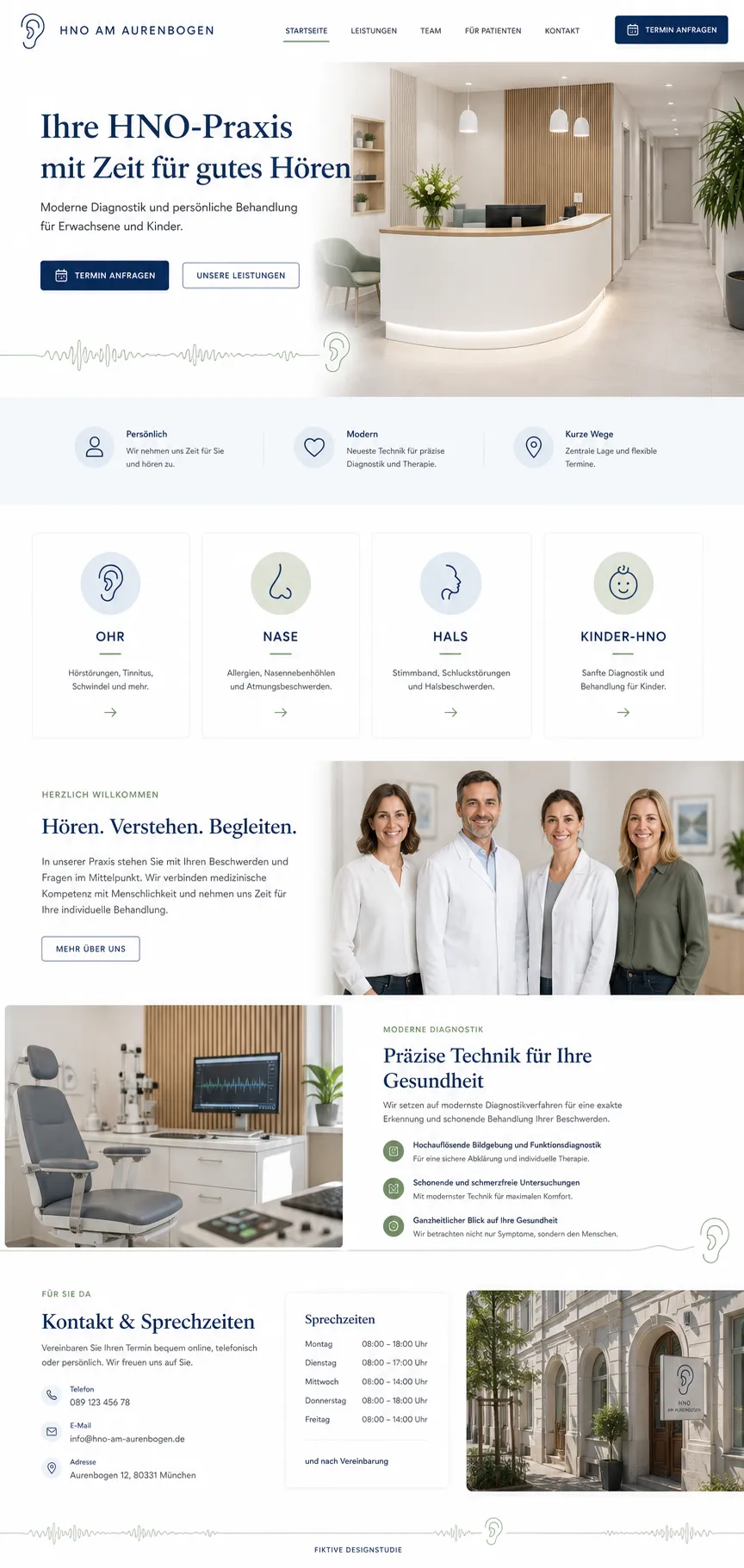 Beispiel-Startseite im mbcreate-Design: HNO-Praxis