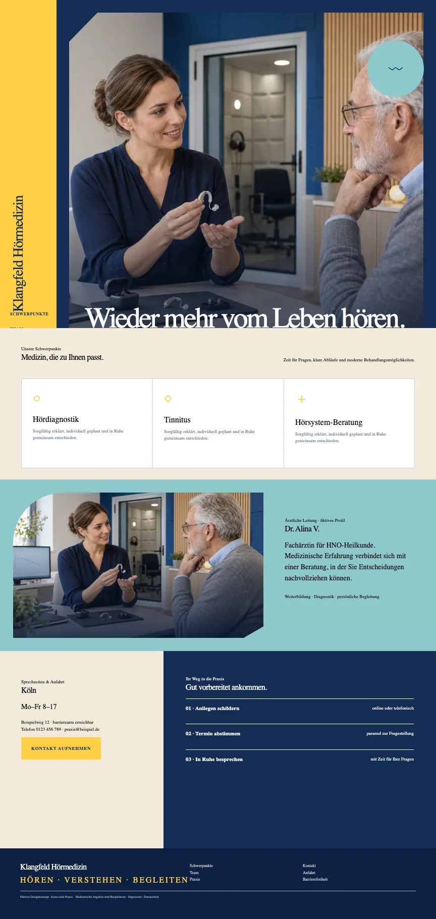 Freundliches Webdesign für eine hörmedizinische Praxis mit großzügiger Typografie