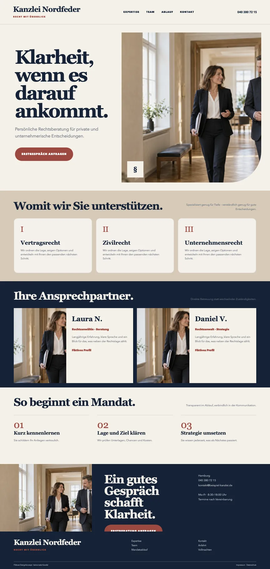 Beispiel-Startseite einer Rechtsanwaltskanzlei im mbcreate-Design