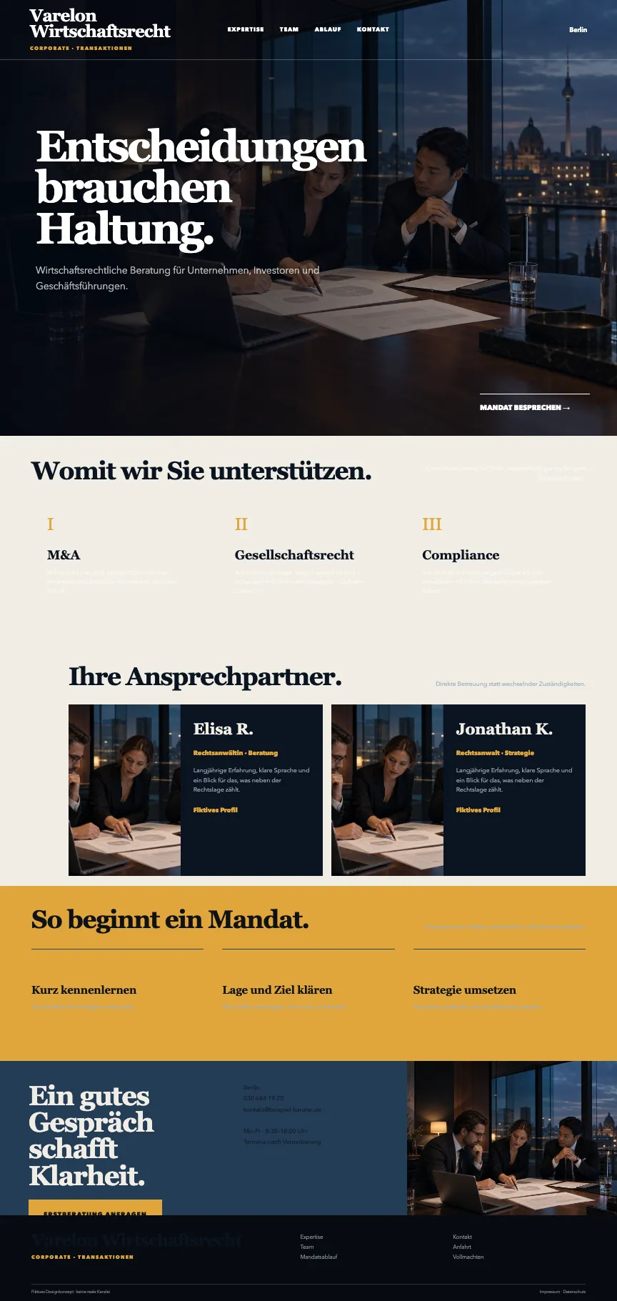 Beispiel-Startseite im mbcreate-Design: Wirtschaftskanzlei