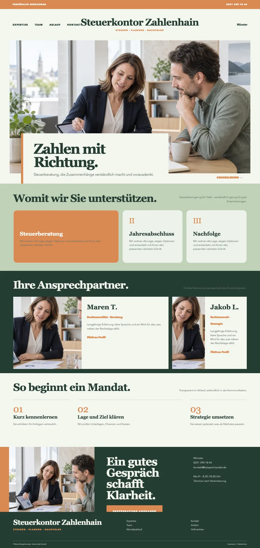 Beispiel-Startseite im mbcreate-Design: Steuerberatung