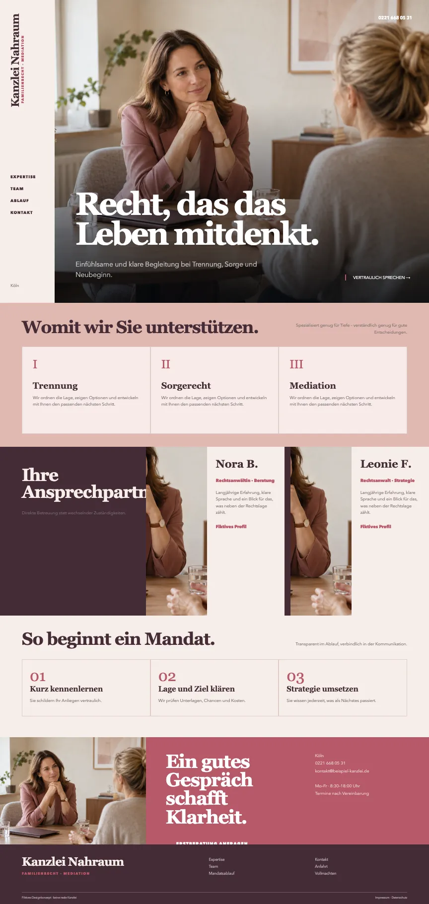Beispiel-Startseite im mbcreate-Design: Familienrecht