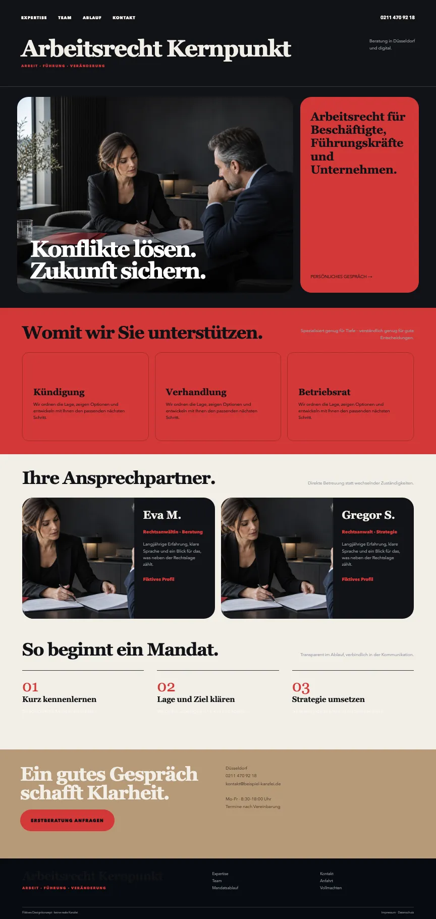 Beispiel-Startseite im mbcreate-Design: Arbeitsrecht