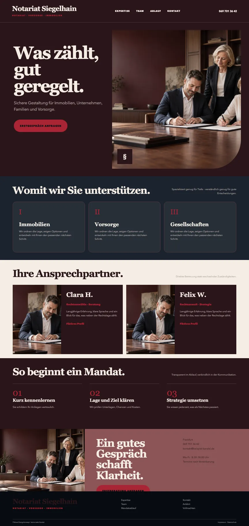 Beispiel-Startseite im mbcreate-Design: Notariat