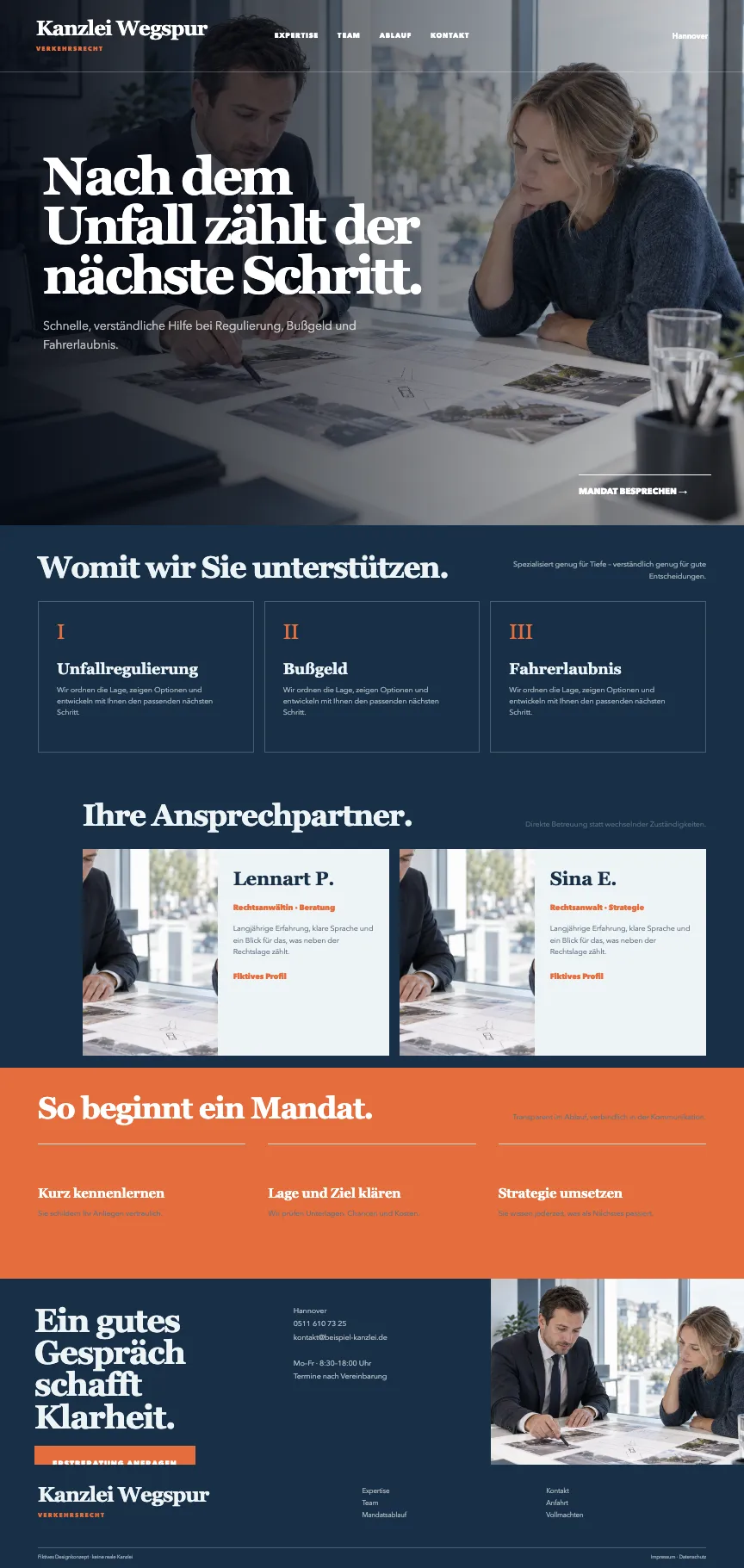 Beispiel-Startseite im mbcreate-Design: Verkehrsrecht