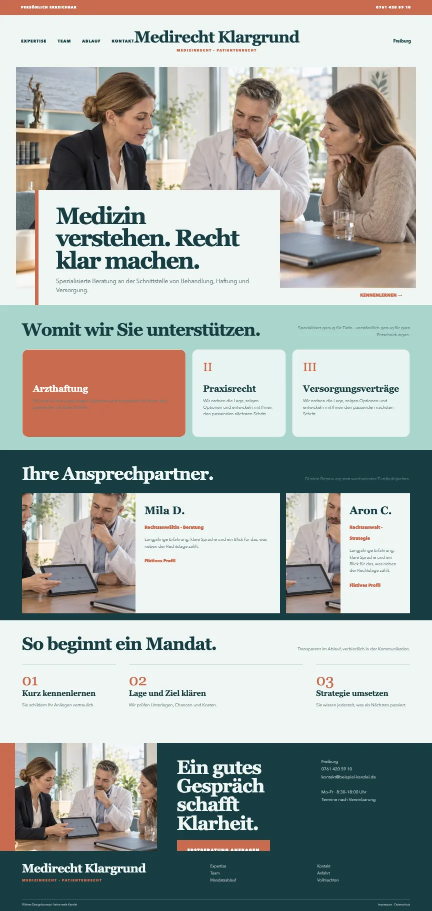 Beispiel-Startseite im mbcreate-Design: Medizinrecht