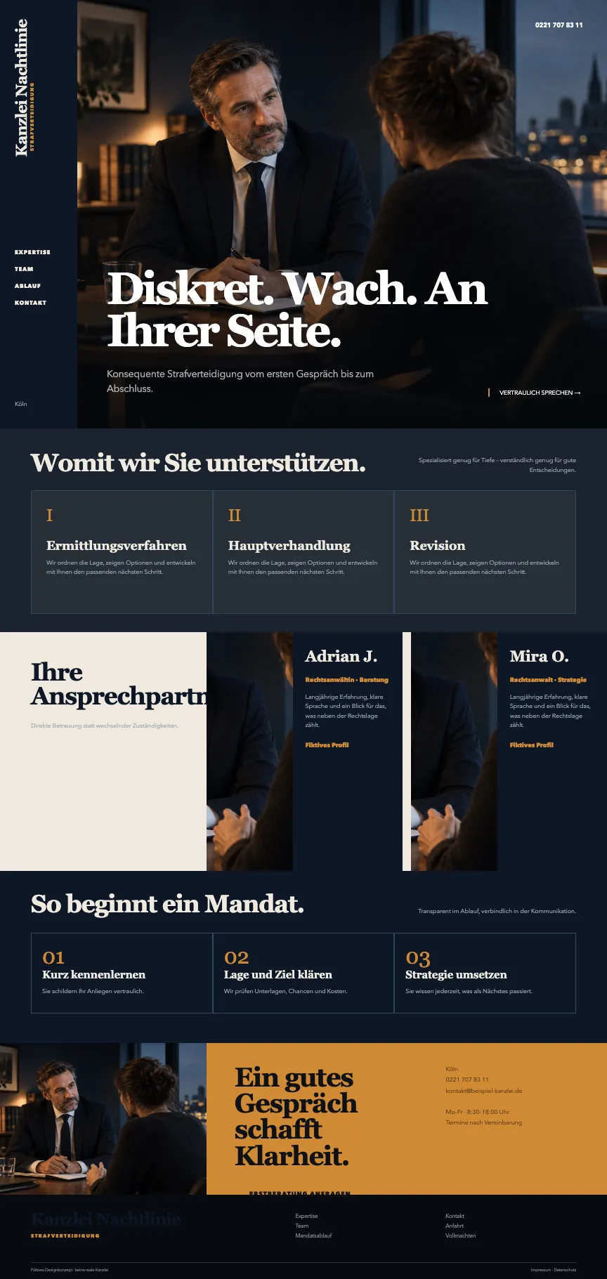 Beispiel-Startseite im mbcreate-Design: Strafrecht