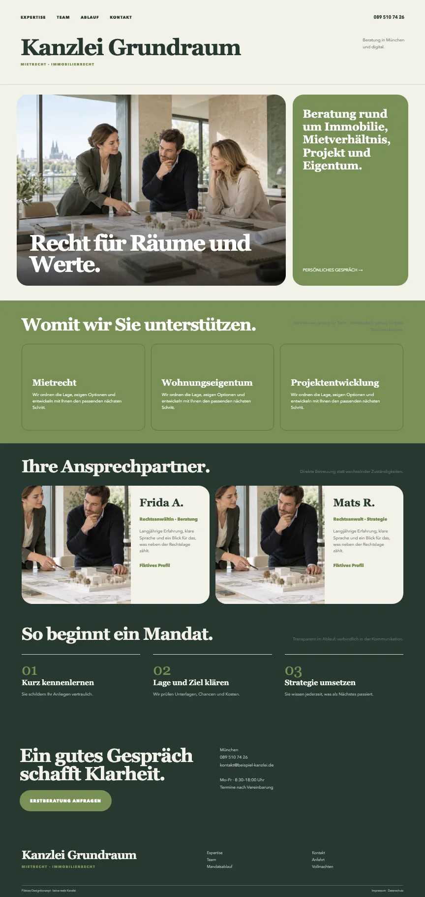 Beispiel-Startseite im mbcreate-Design: Mietrecht