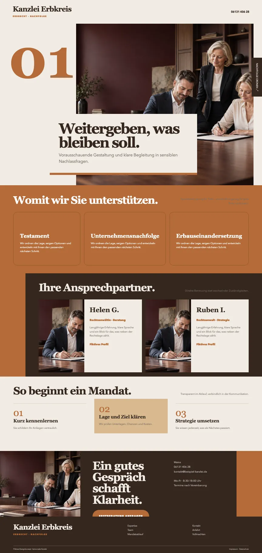 Ruhiges, würdevolles Webdesign für eine Kanzlei für Erbrecht