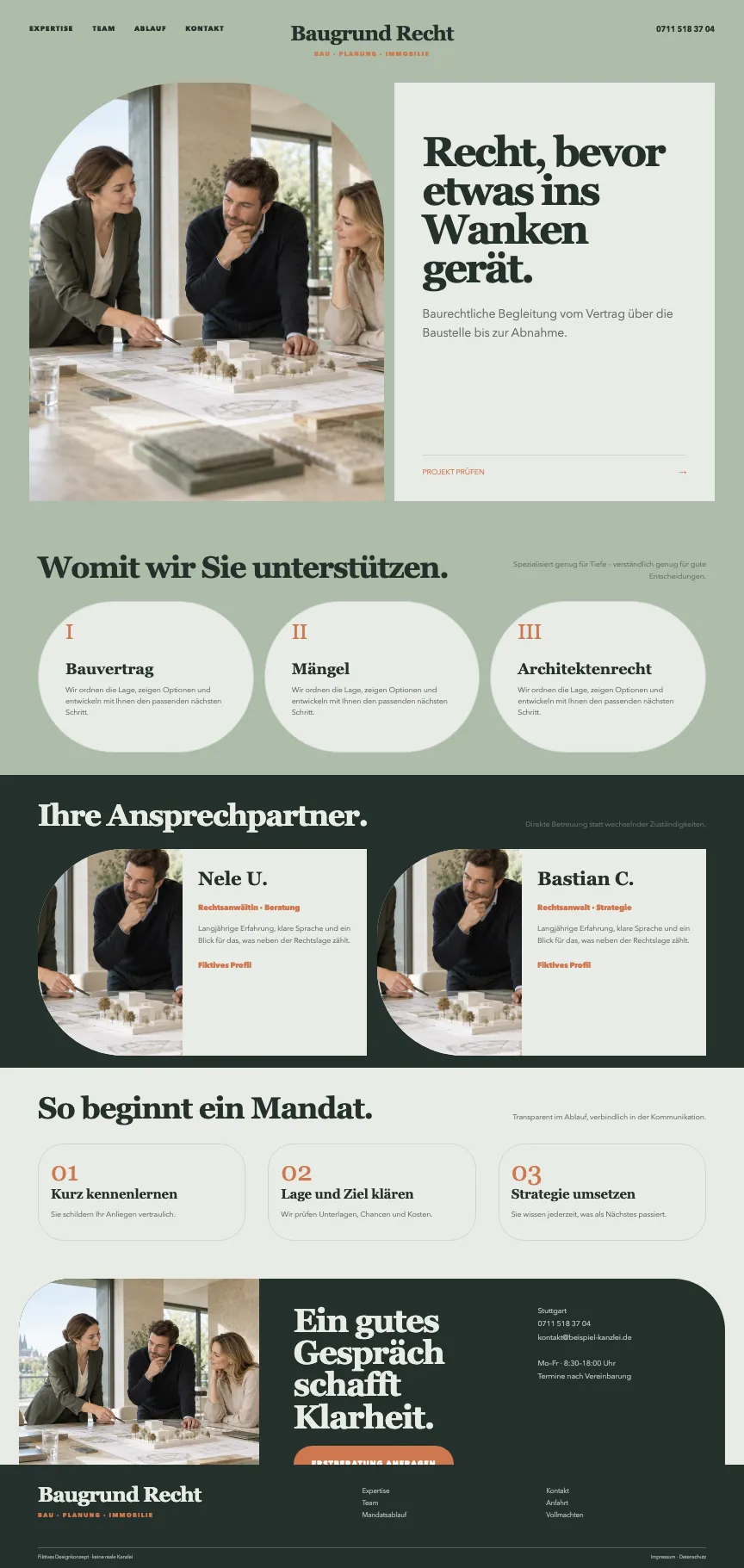 Kantiges, konstruktives Webdesign für eine Kanzlei für Baurecht