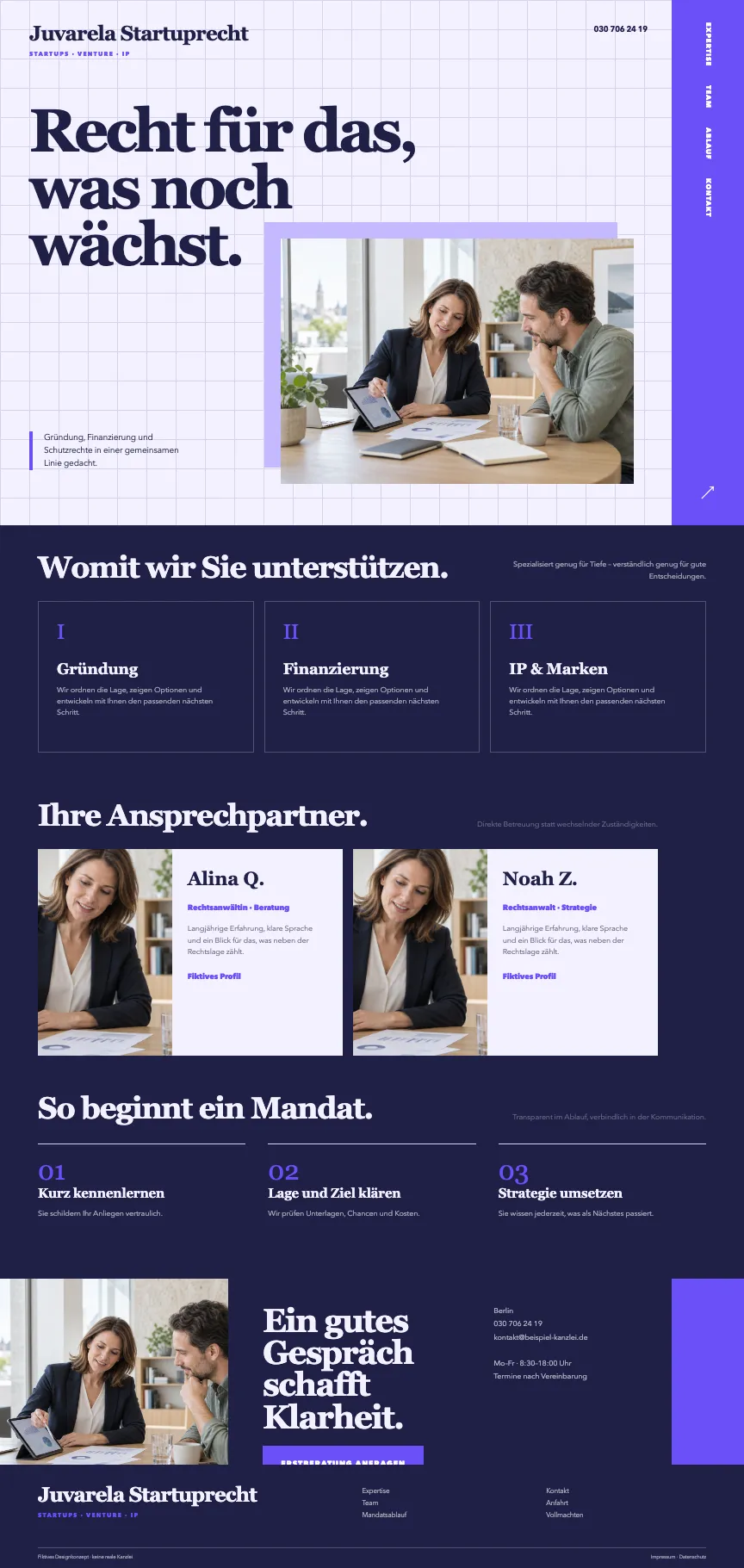 Modernes Webdesign für eine Startup-Kanzlei