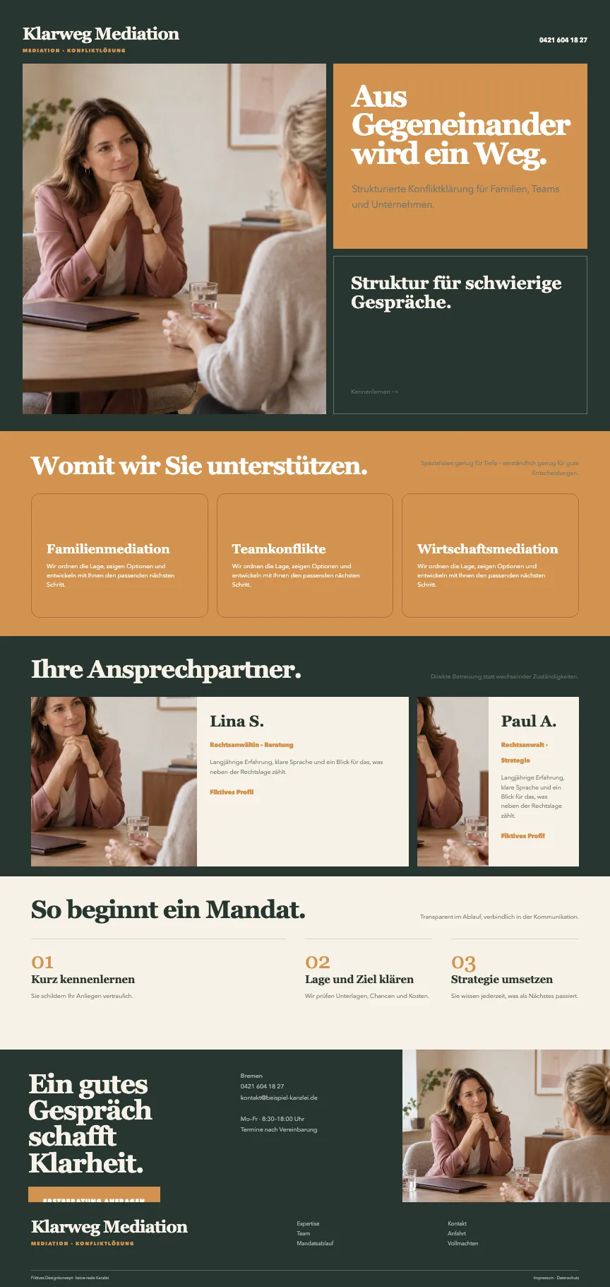 Weiches, zugewandtes Webdesign für eine Kanzlei mit Schwerpunkt Mediation