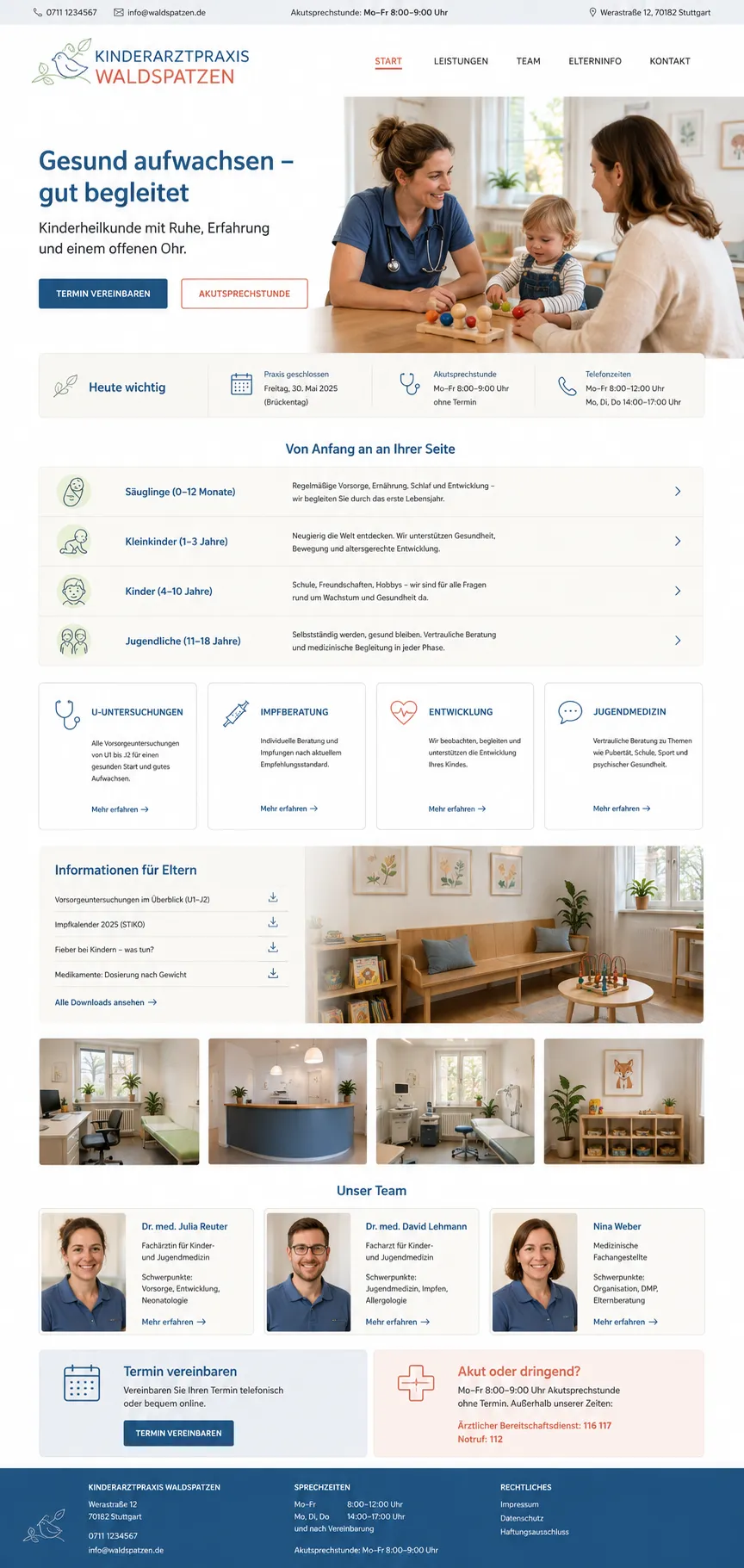 Beispiel-Startseite im mbcreate-Design: Kinderarztpraxis