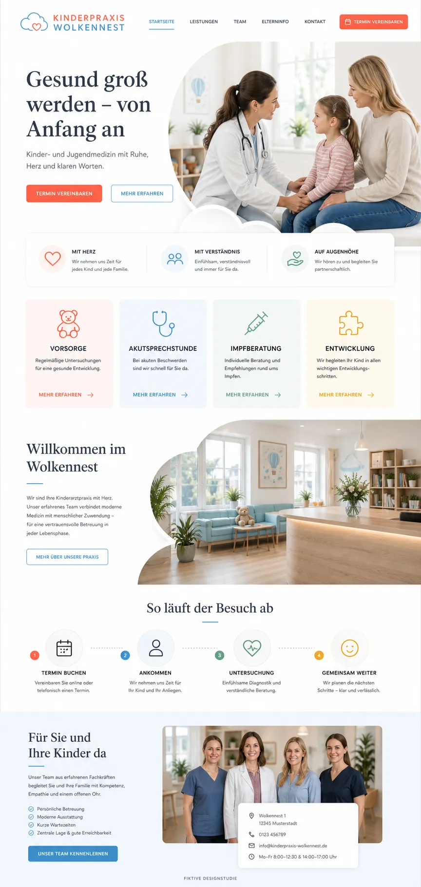 Beispiel-Startseite im mbcreate-Design: Kinderarztpraxis