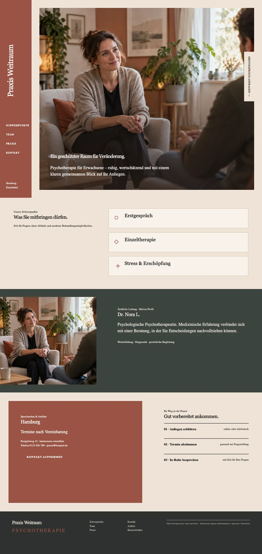 Ruhiges, zurückhaltendes Webdesign für eine psychotherapeutische Praxis