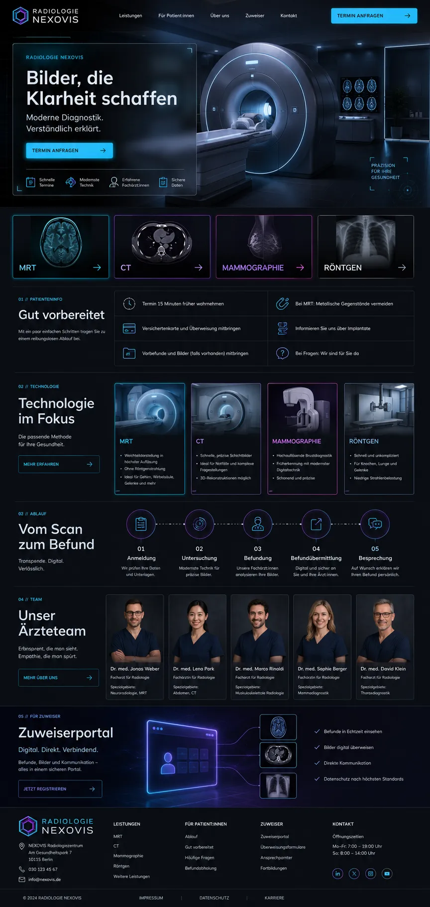 Beispiel-Startseite im mbcreate-Design: Radiologie
