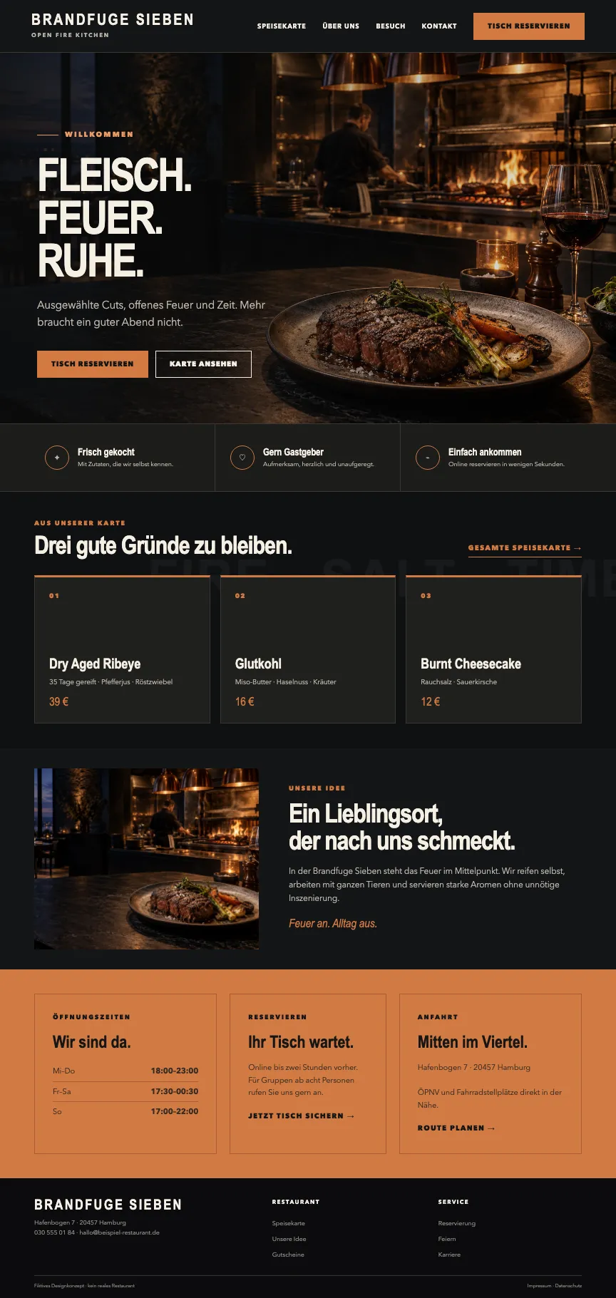 Beispiel-Startseite im mbcreate-Design: Steakhouse