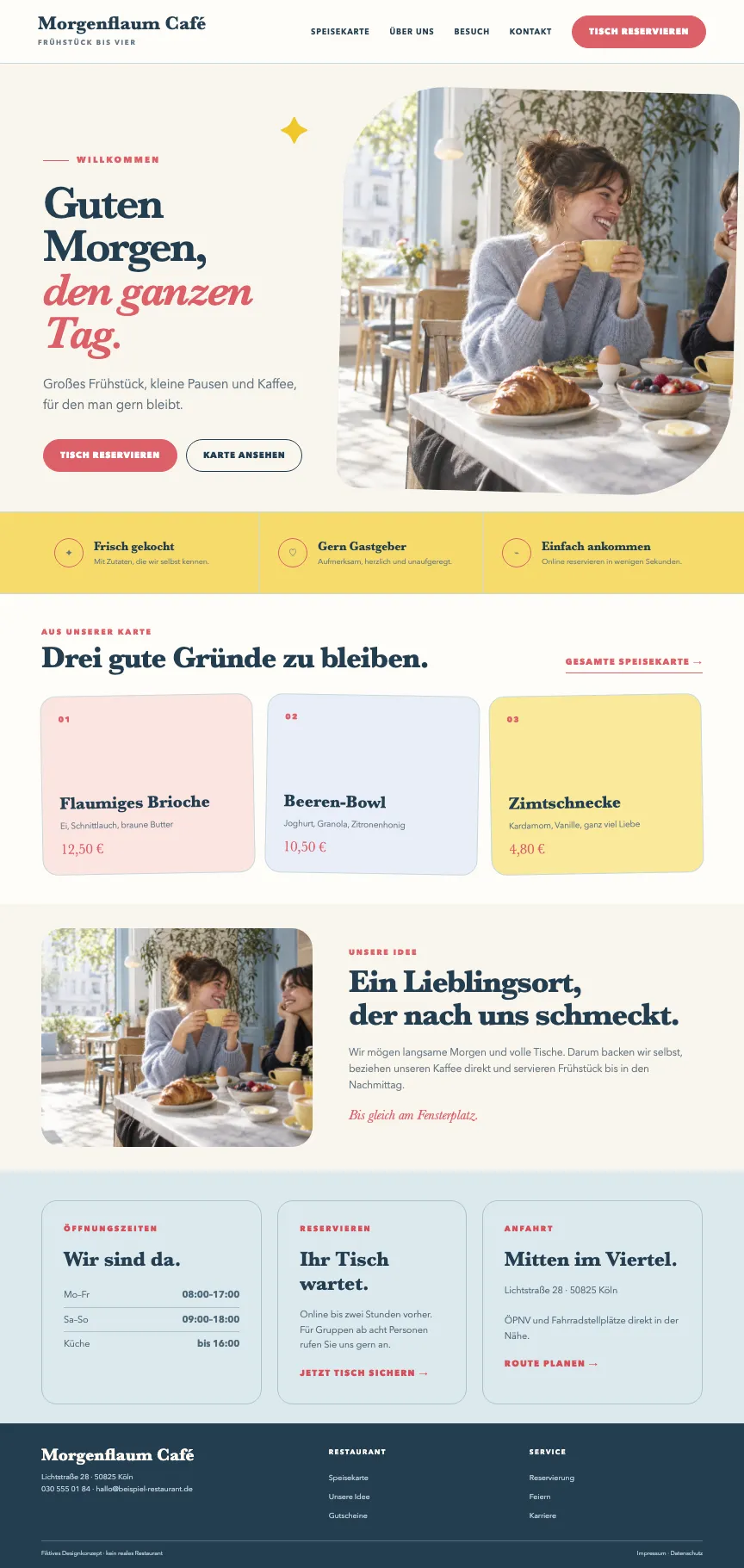 Beispiel-Startseite im mbcreate-Design: Café