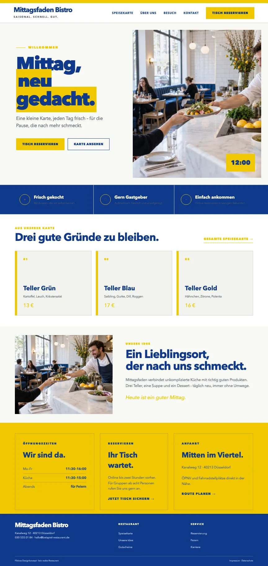 Beispiel-Startseite im mbcreate-Design: Bistro & Mittagstisch