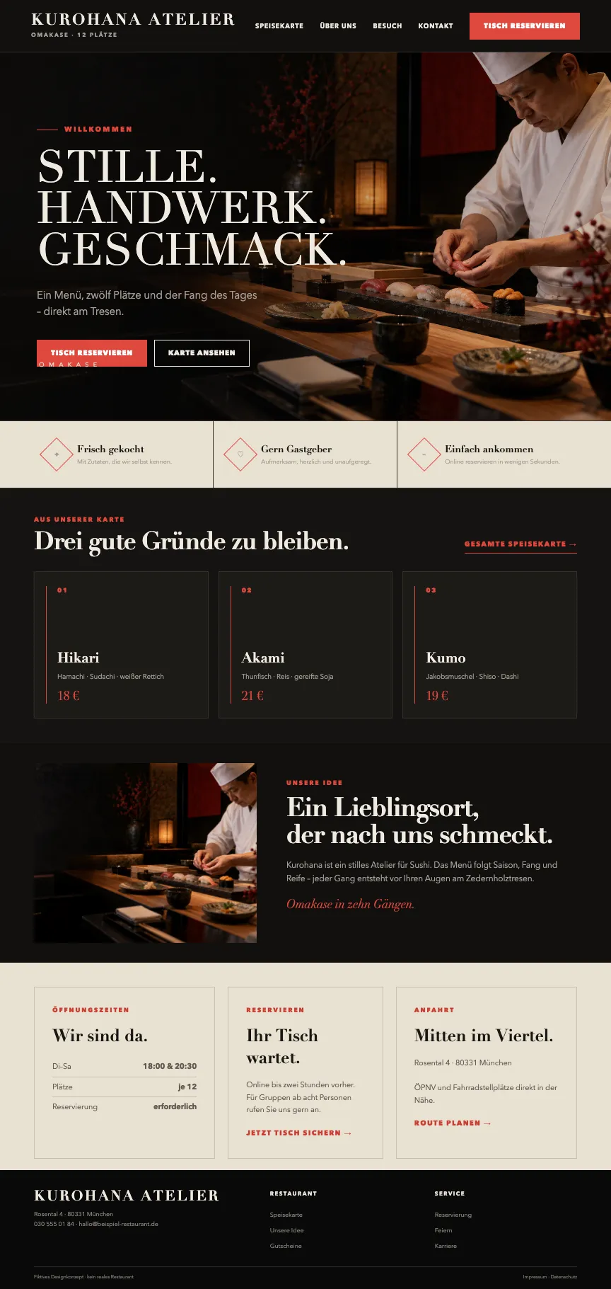 Beispiel-Startseite im mbcreate-Design: Sushi-Restaurant