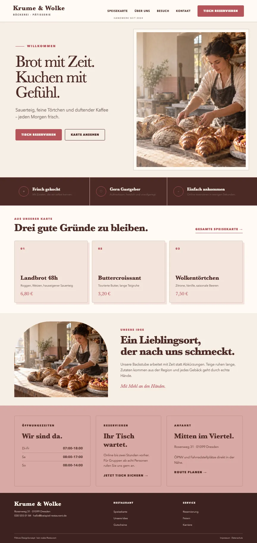 Beispiel-Startseite im mbcreate-Design: Bäckerei & Konditorei