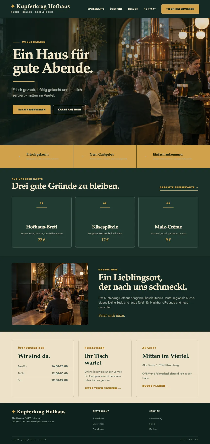 Beispiel-Startseite im mbcreate-Design: Brauhaus