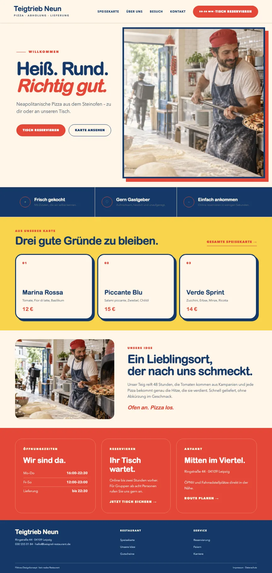 Beispiel-Startseite im mbcreate-Design: Pizzeria mit Lieferung