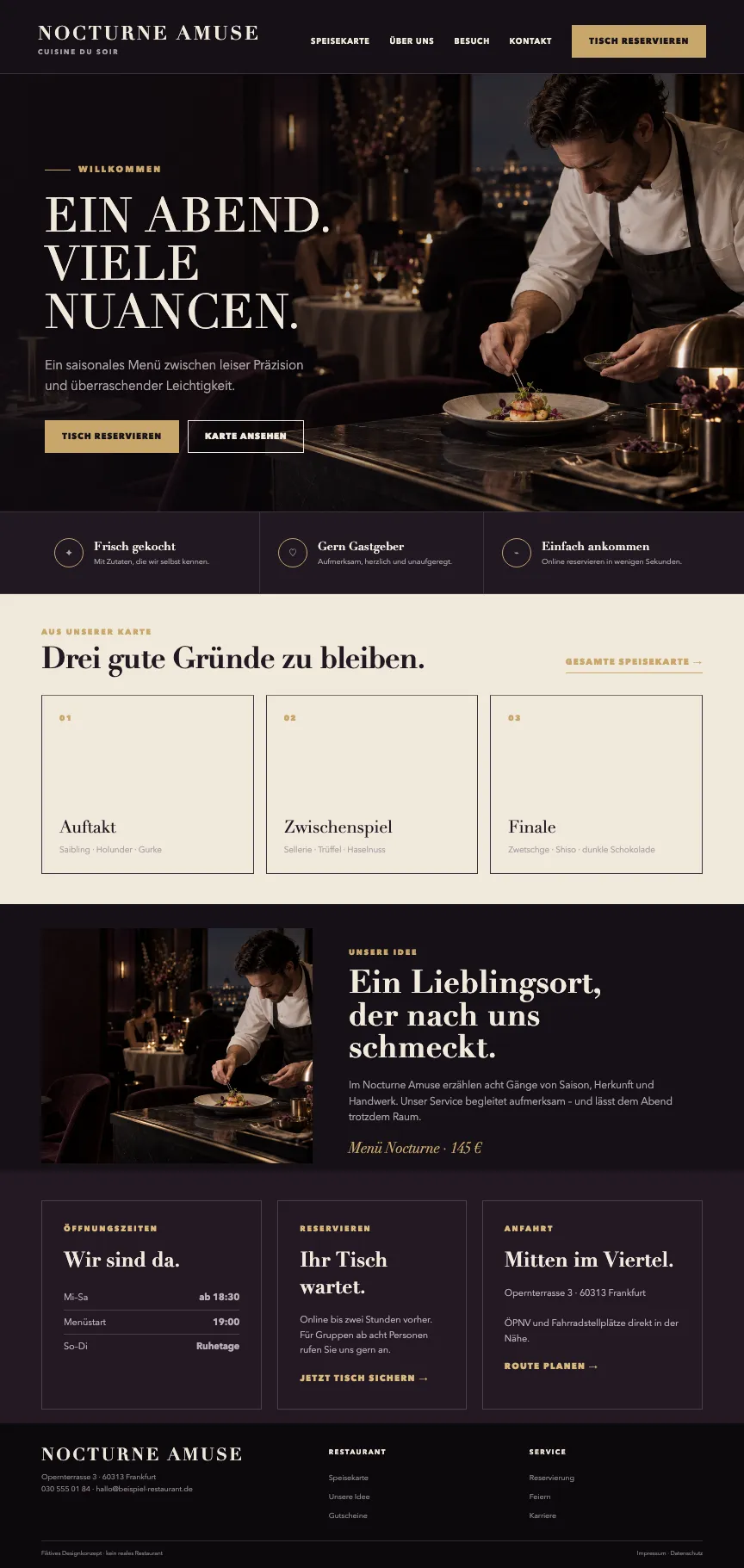 Beispiel-Startseite im mbcreate-Design: Fine Dining