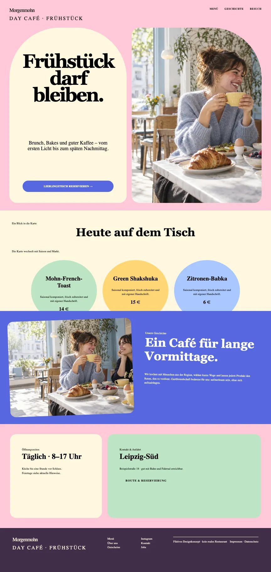 Helles, freundliches Webdesign für ein Tagescafé