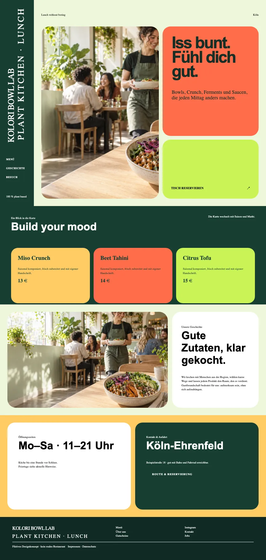 Frisches Webdesign für eine Bowl-Küche mit großen Produktbildern