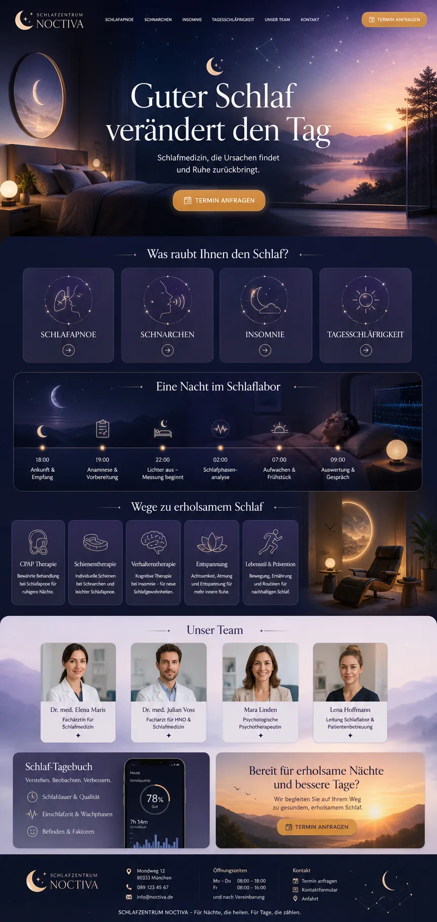 Beispiel-Startseite im mbcreate-Design: Schlafmedizin